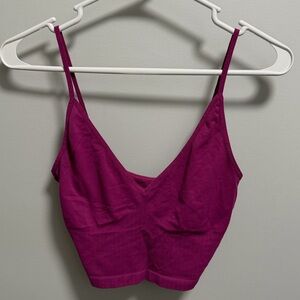 Free People Magenta Ribbed V-Neck Cropped Brami Tank Top